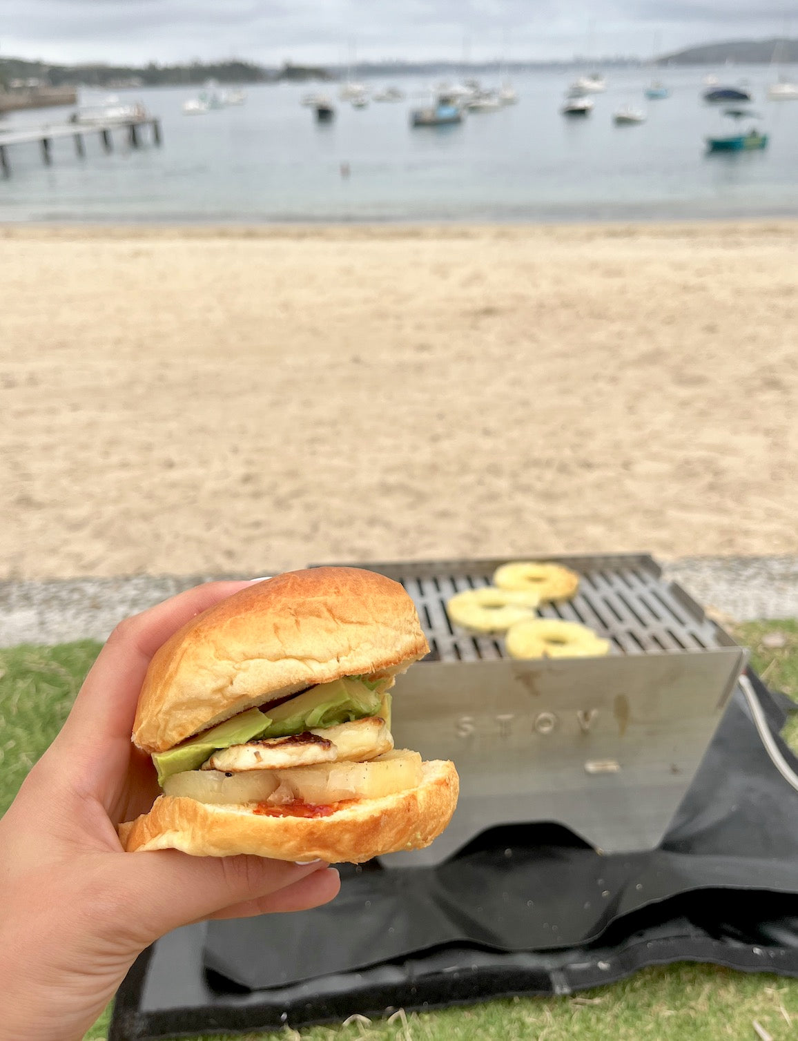 Haloumi burger cooked on the STOV BBQ. Read the easy bbq recipe below