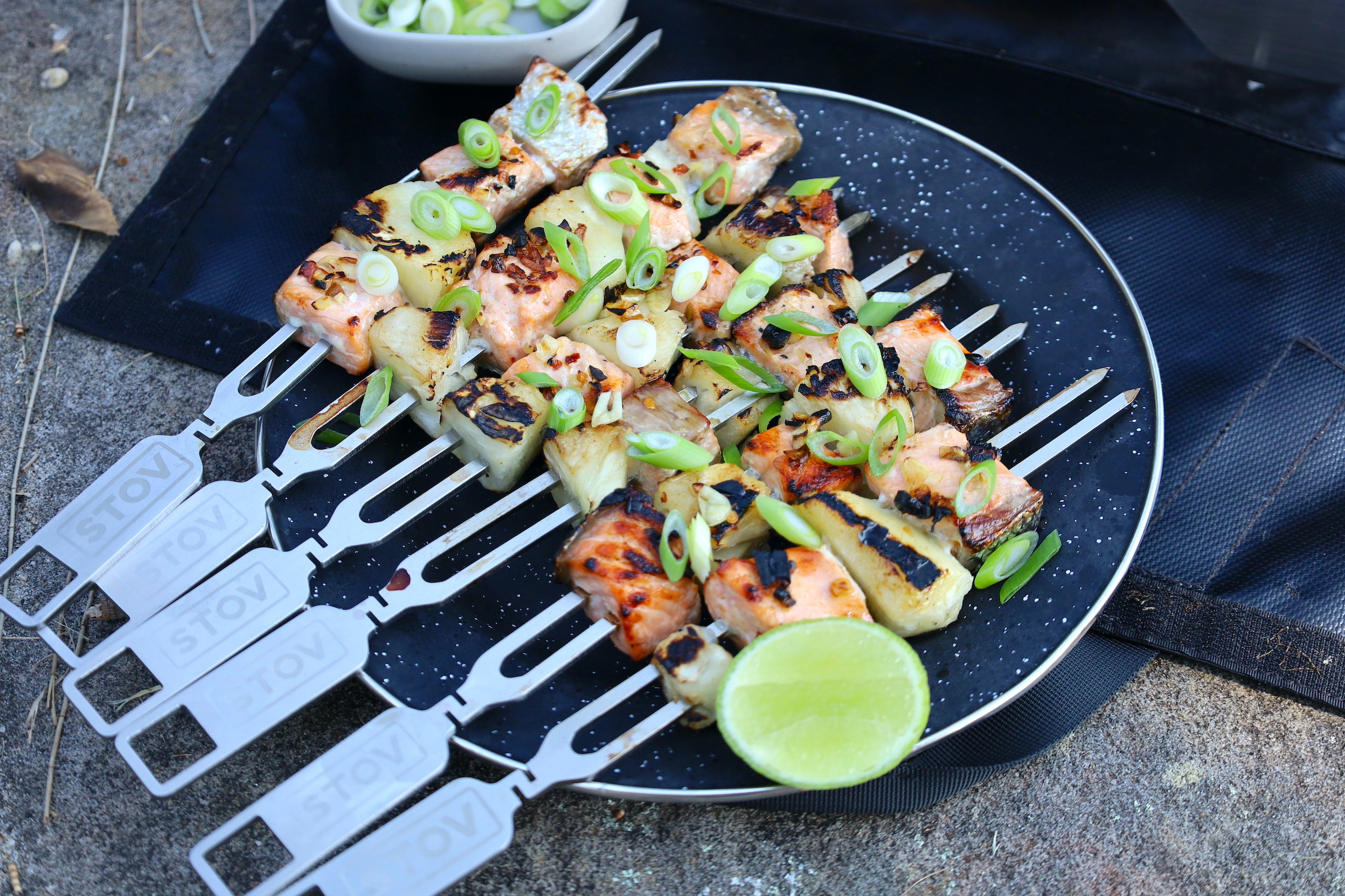 SALMON AND PINEAPPLE SKEWERS RECIPE ON THE STOV BBQ
