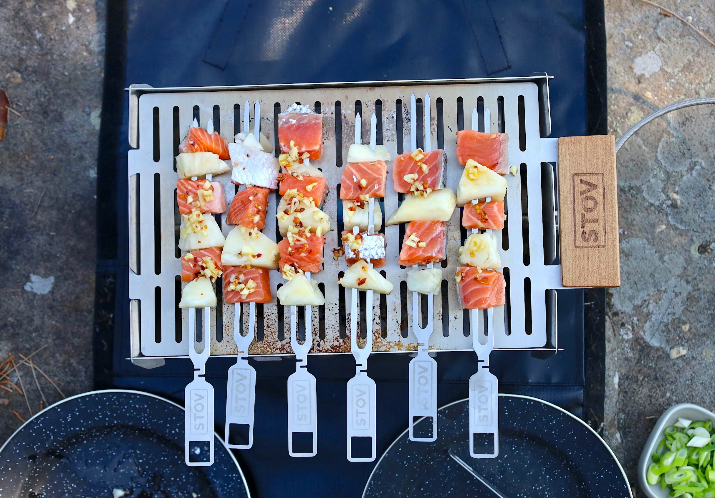 Check out our recipe for marinated salmon and pineapple grilled on the portable gas barbecue.
