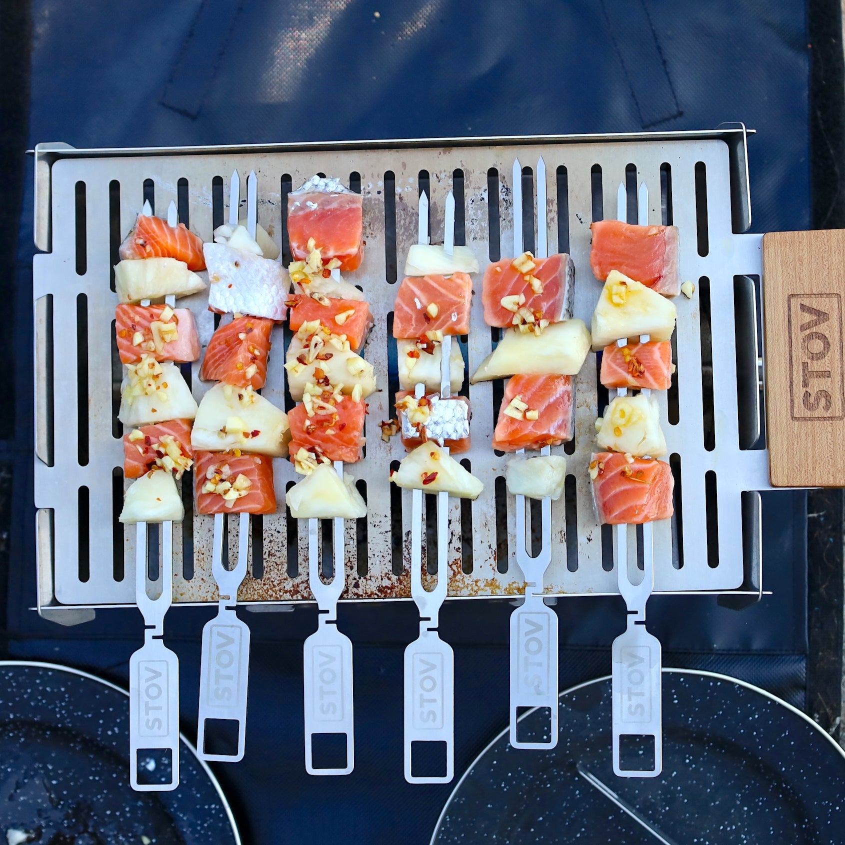 Check out our recipe for marinated salmon and pineapple grilled on the portable gas barbecue.