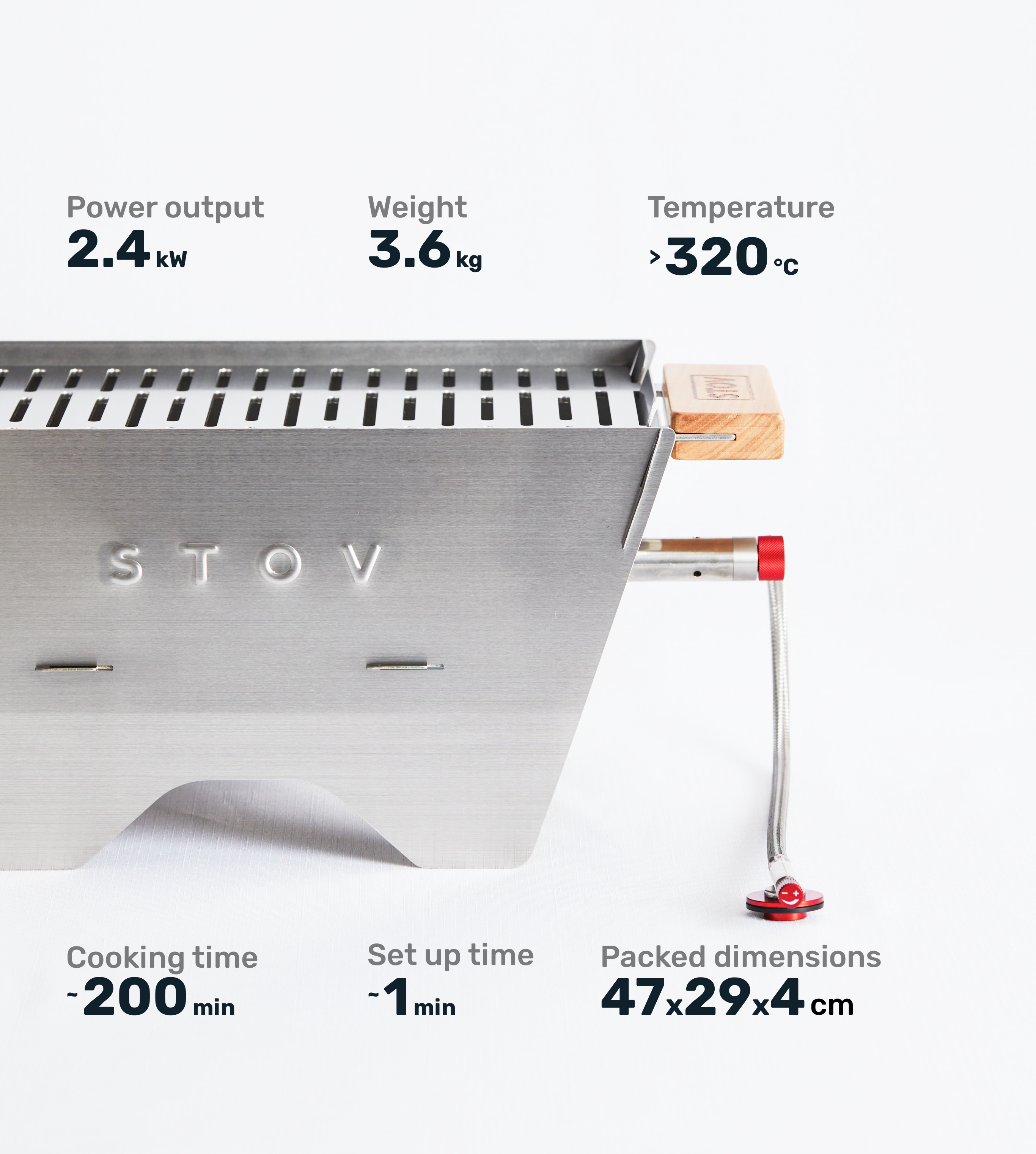 STOV portable gas (propane butane) bbq side view perfect for camping and outdoor cooking