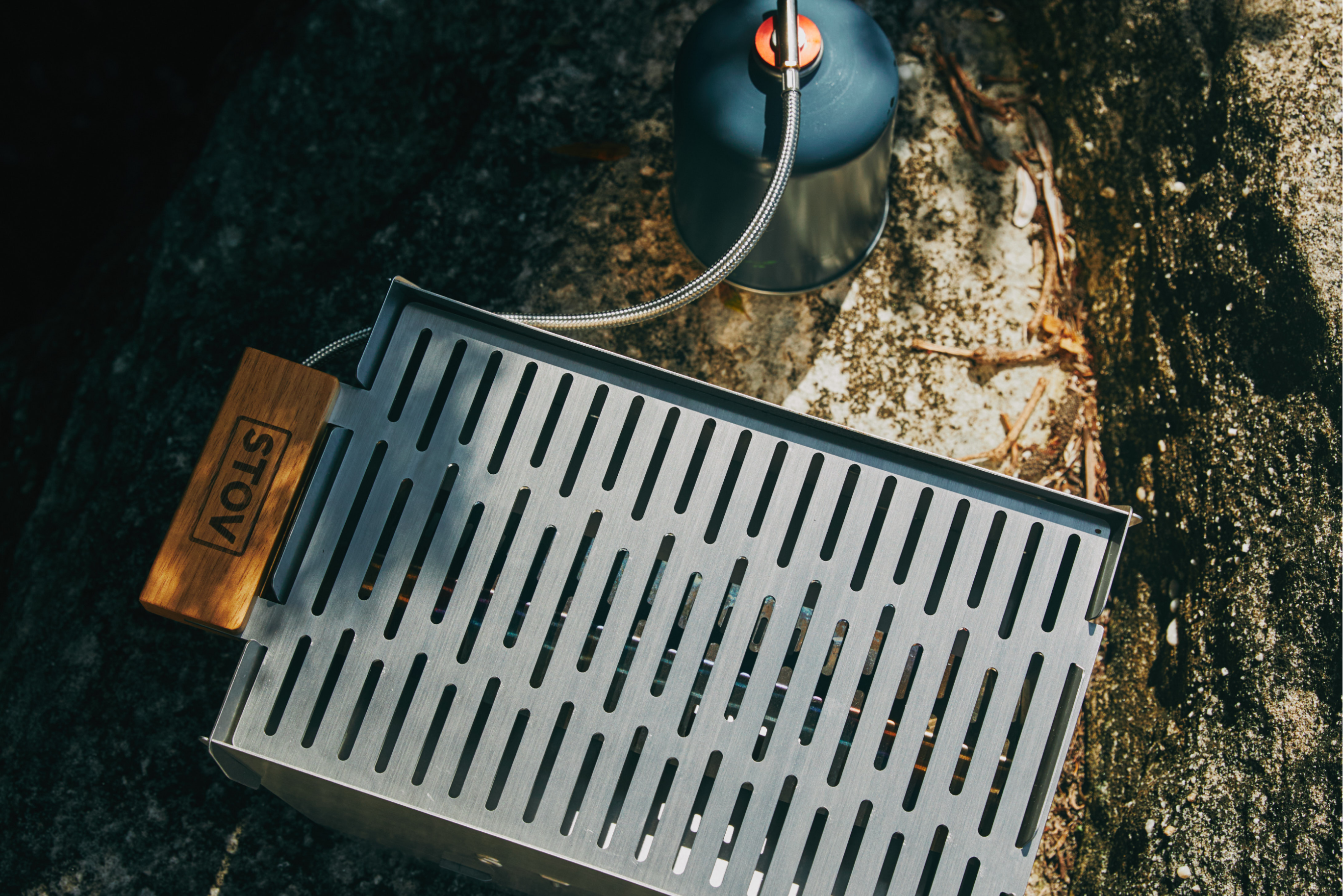 STOV Gas BBQ top view perfect for camping with the family, can also be used with charcoal or a small fire pit