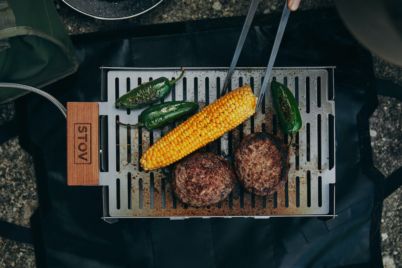 STOV Portable Gas BBQ cooking the best burgers