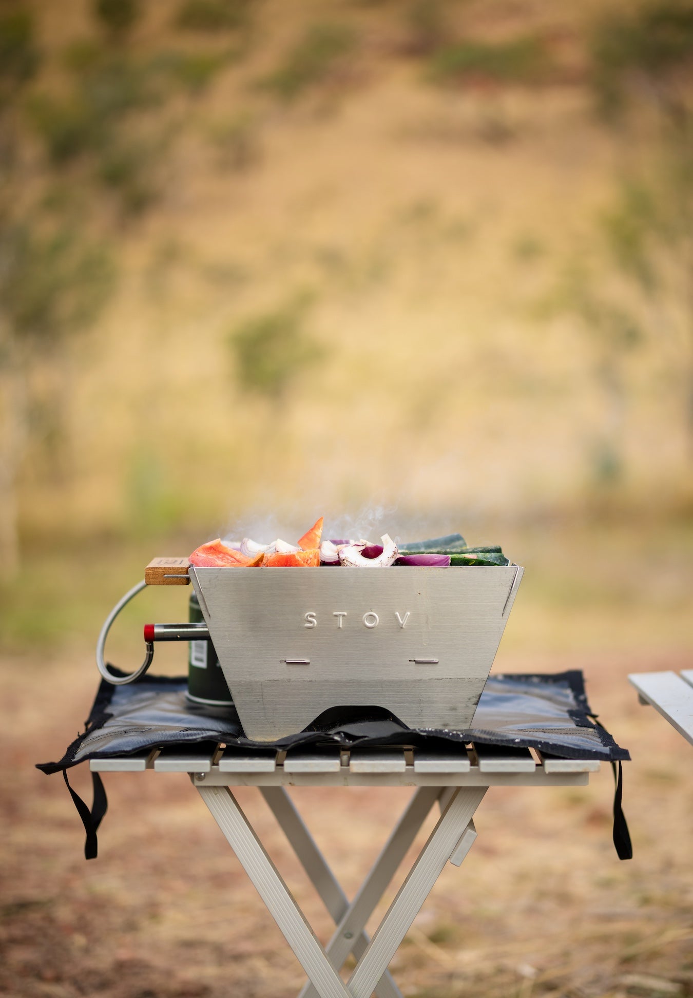 Best portable bbq for outdoor cooking and camping - the compact STOV gas BBQ set up cooking really good food